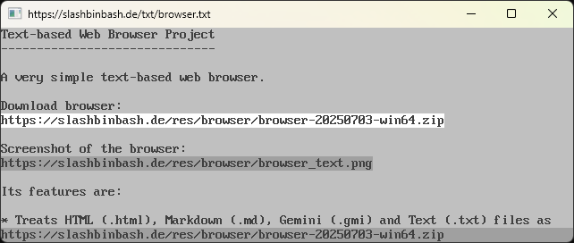 Screenshot of the browser showing a Text page